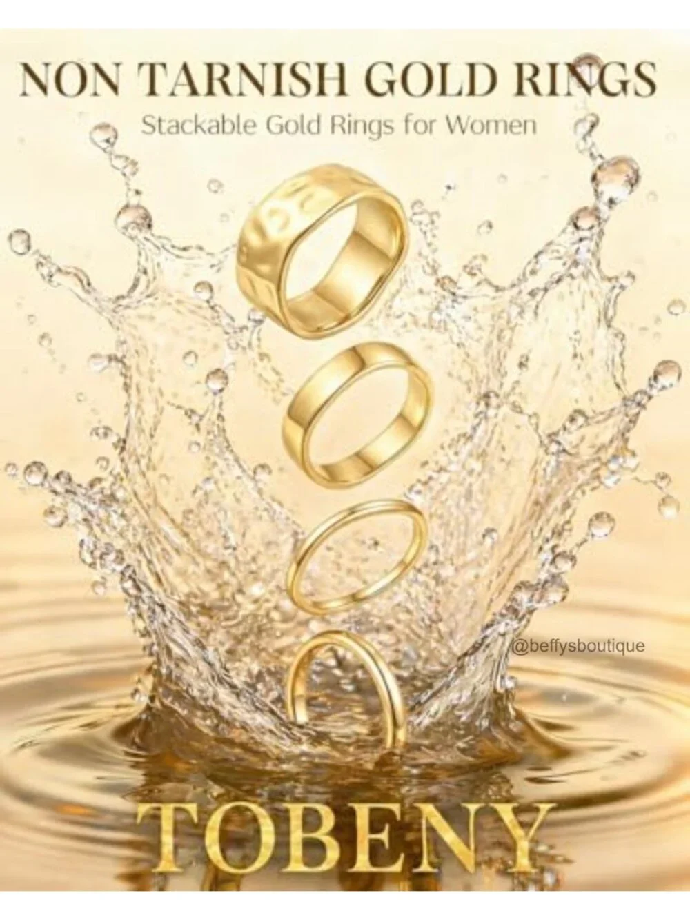 4-Piece Non Tarnish Gold Plated Chunky Stacking Ring Set for Women